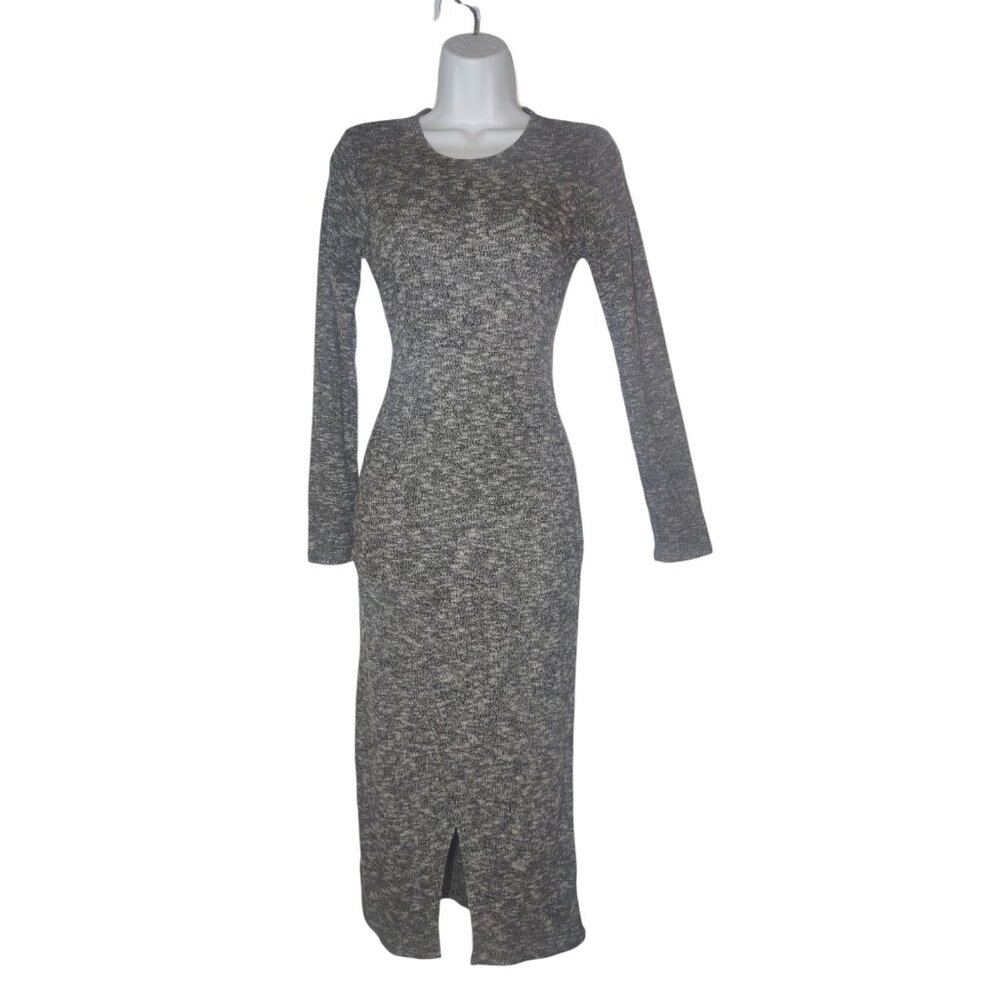 Sage The Label Gray Space-Dye LS Ribbed Knit Maxi Sheath Dress Stretchy S NWOT‎